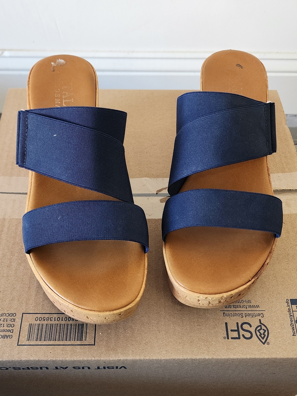 Italian Shoemakers Navy Dual Elastic Strap Slide Sandals
